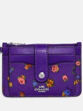 Coach ID Card Case Wallet Mini Vintage Rose Floral Flowers Sport Purple C9933